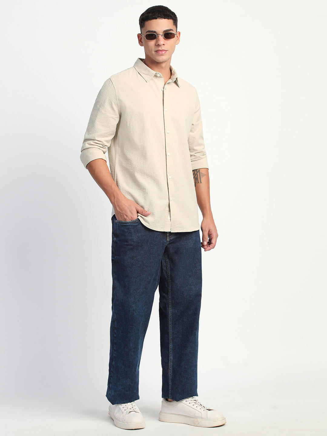 Men Self Designed Slim Fit Casual Shirt