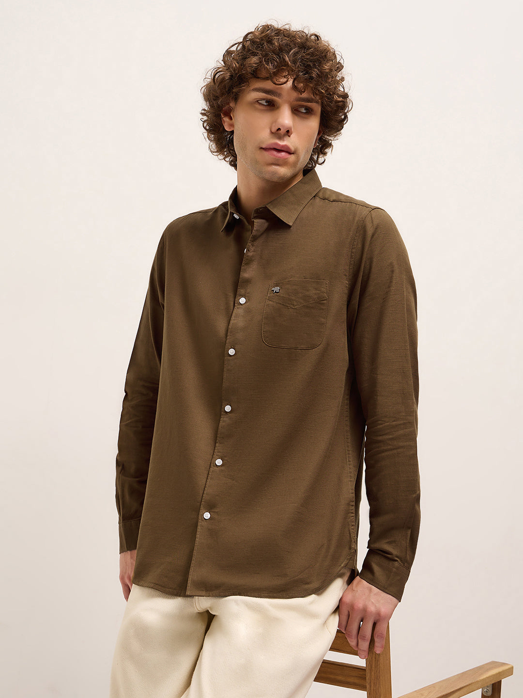 Men Dark Brown Solid Slim Fit Casual Shirt