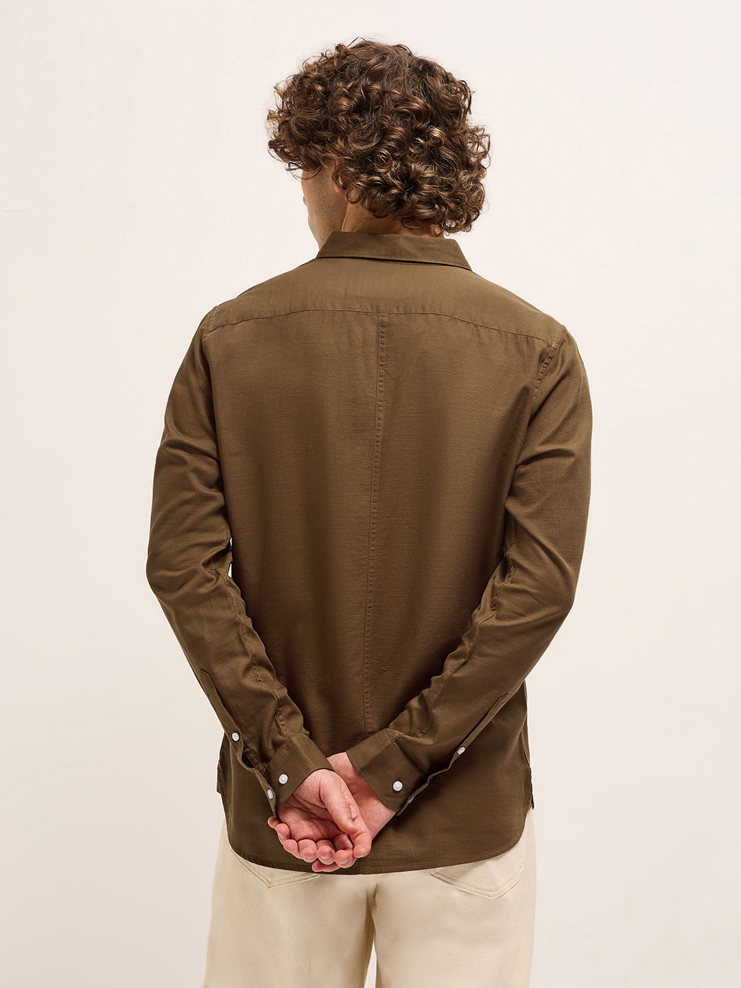 Men Dark Brown Solid Slim Fit Casual Shirt