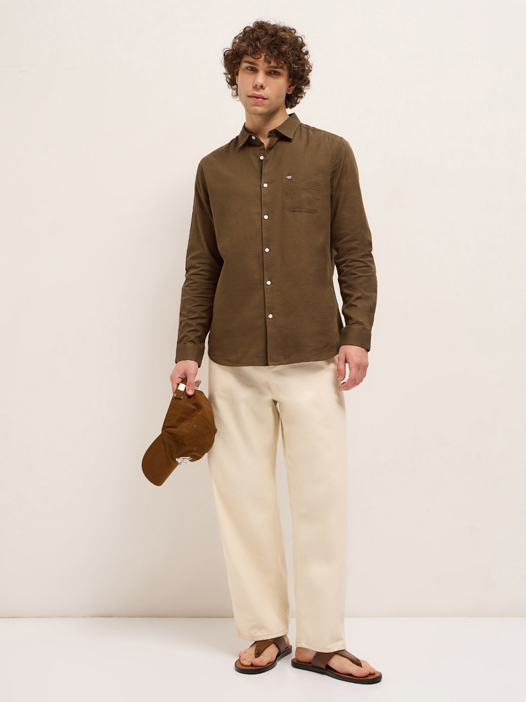 Men Dark Brown Solid Slim Fit Casual Shirt