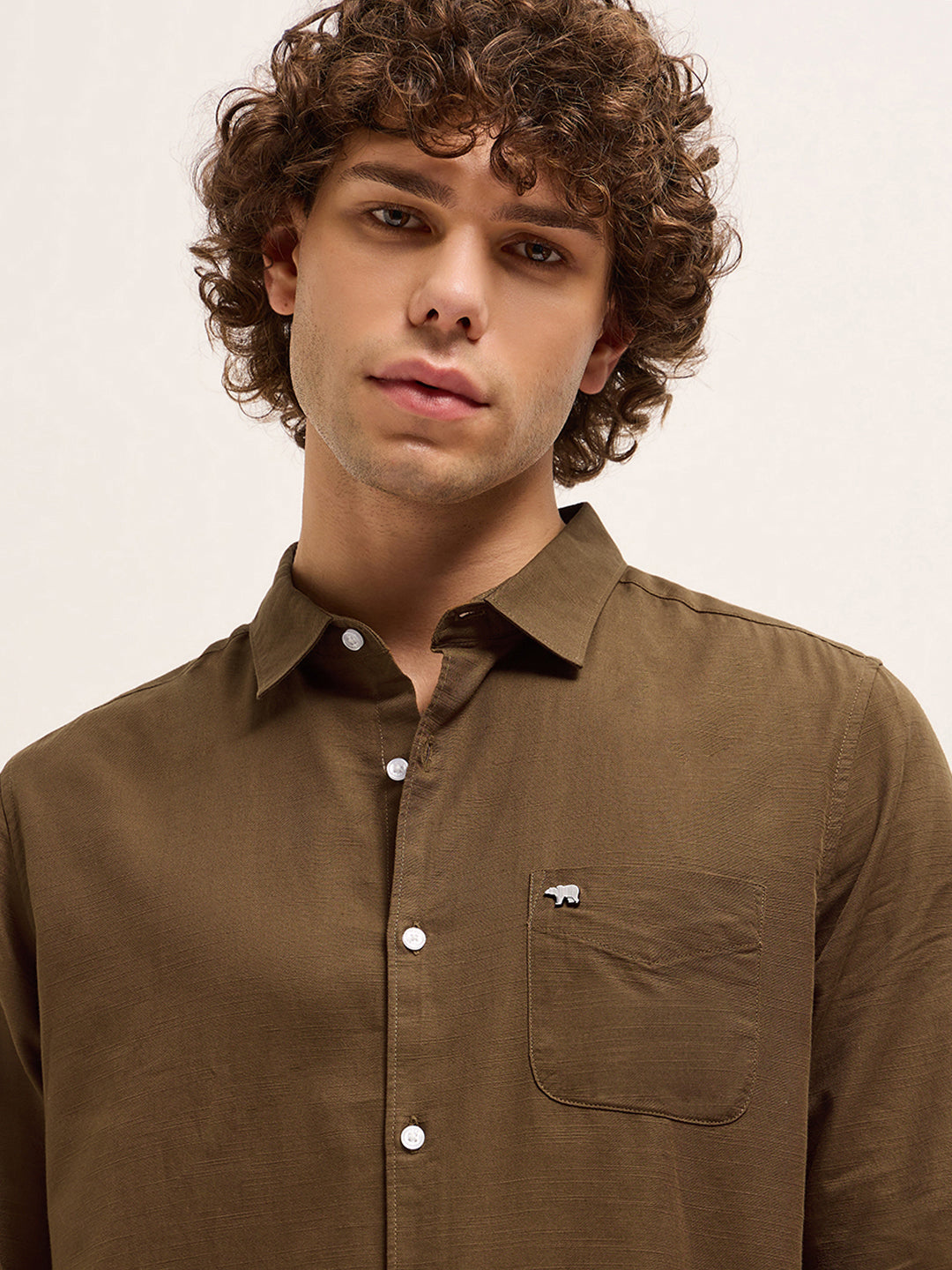 Men Dark Brown Solid Slim Fit Casual Shirt