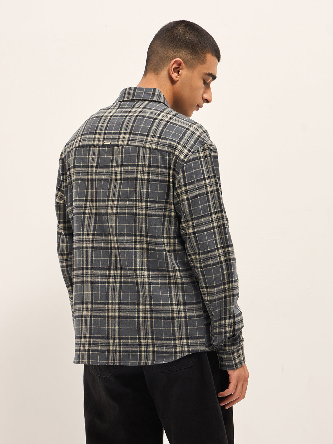 Men Grey Tartan Checked Relax Fit Overshirt