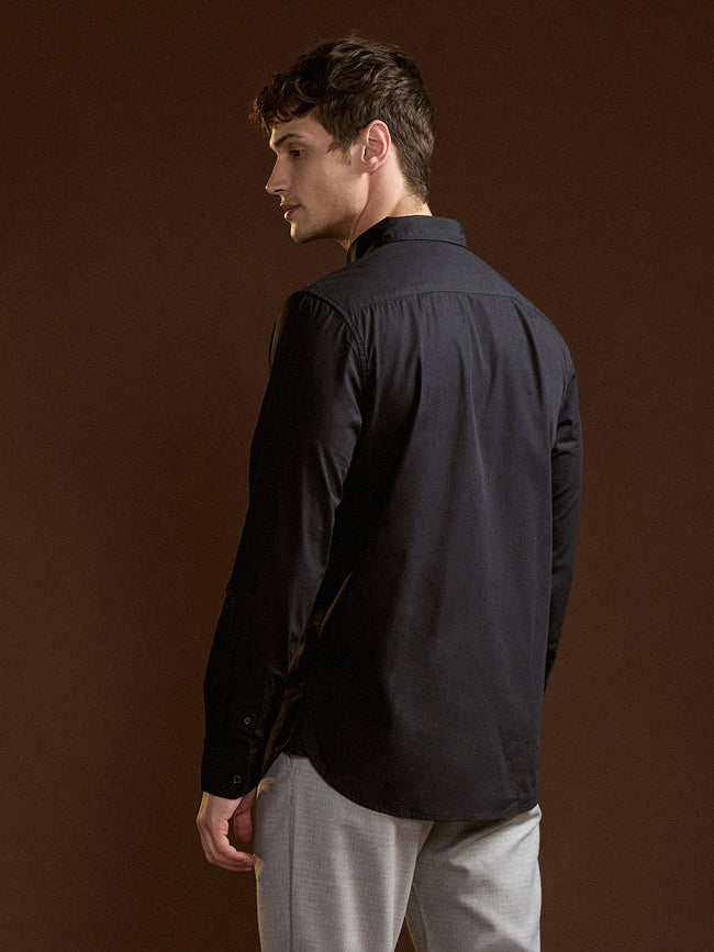 Men Black Solid Slim Fit Cotton Casual Shirt