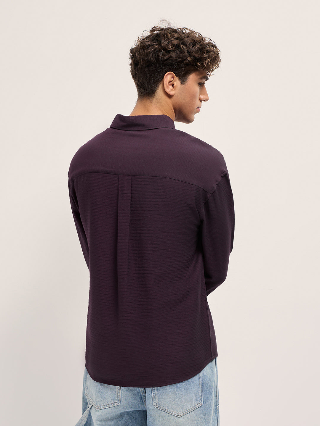Men Purple Viscose Herringbone Design Relax Fit Casual shirt