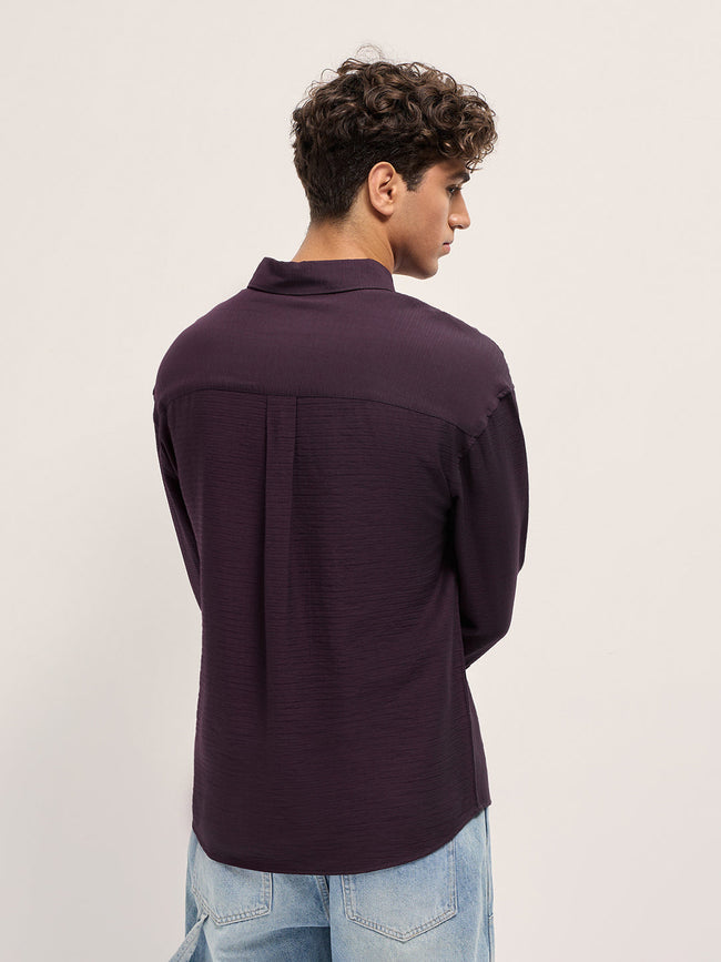 Men Purple Viscose Herringbone Design Relax Fit Casual shirt