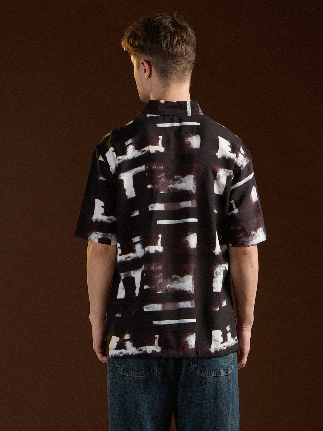 Men Black Digital Print Relax Fit Casual Shirt