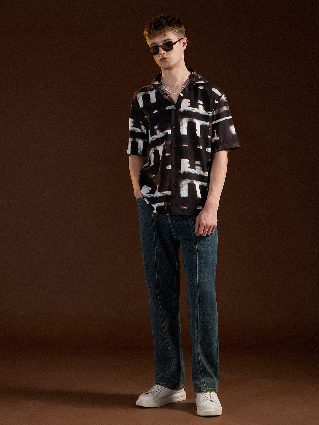 Men Black Digital Print Relax Fit Casual Shirt