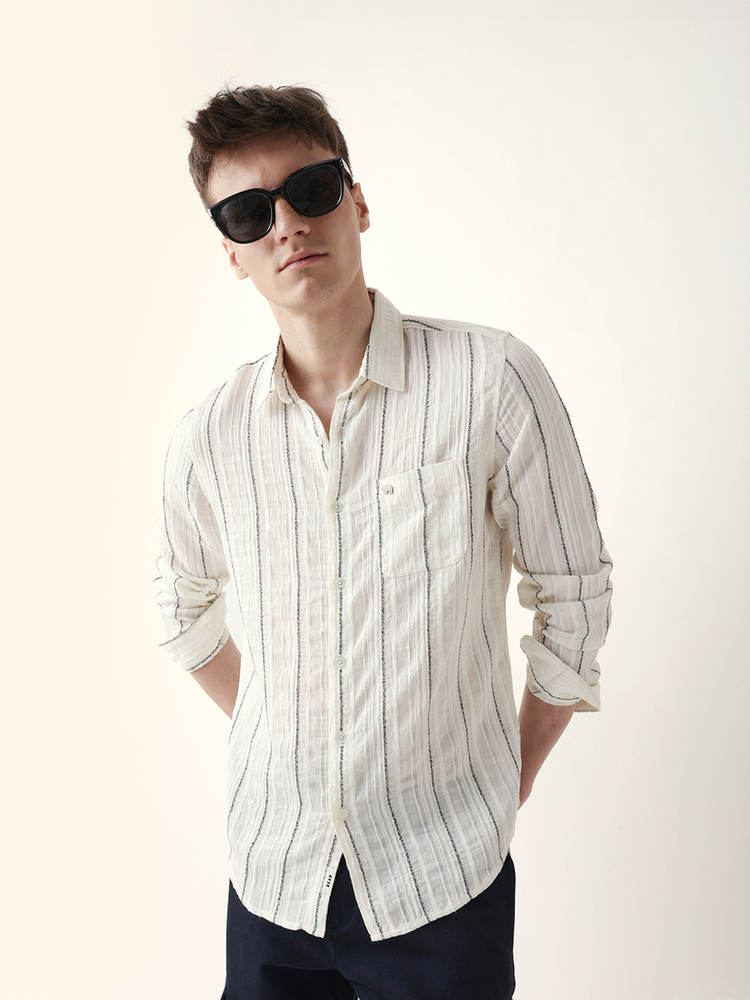 Men Casual Vertical Stripe Shirt