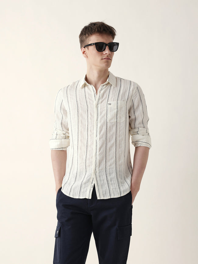 Men Casual Vertical Stripe Shirt