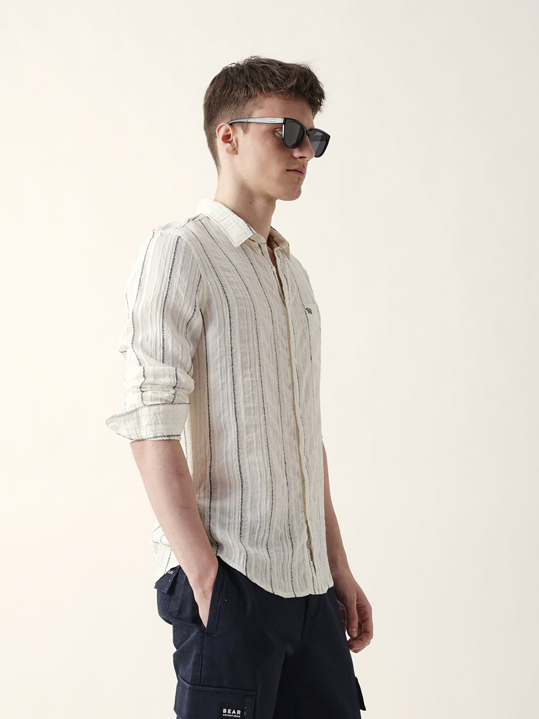 Men Casual Vertical Stripe Shirt