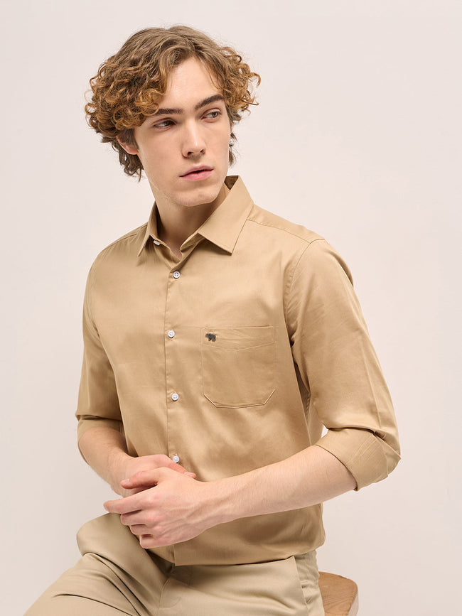 Men Shirt Gold Tailored Fit Solid Formal Shirt