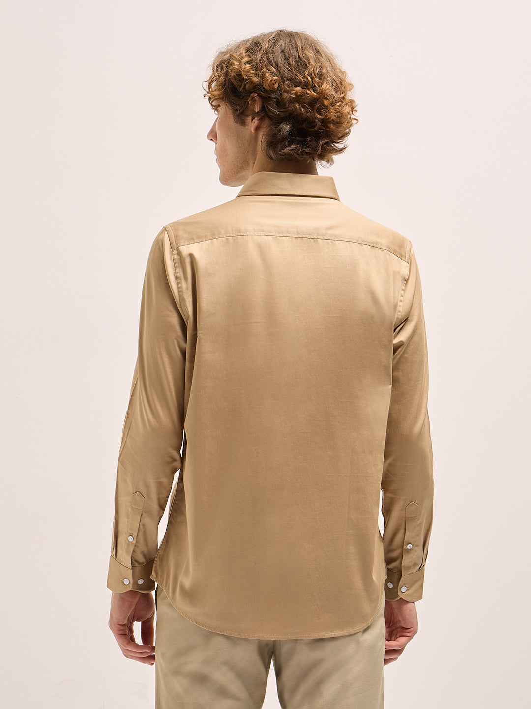 Men Shirt Gold Tailored Fit Solid Formal Shirt