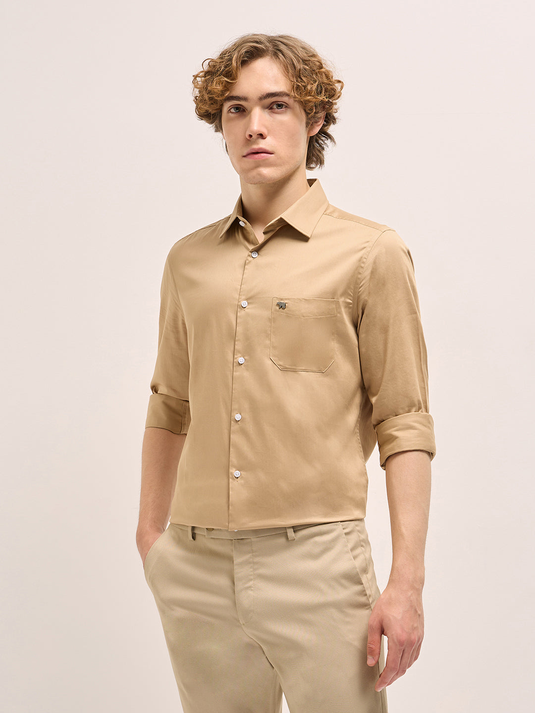 Men Shirt Gold Tailored Fit Solid Formal Shirt