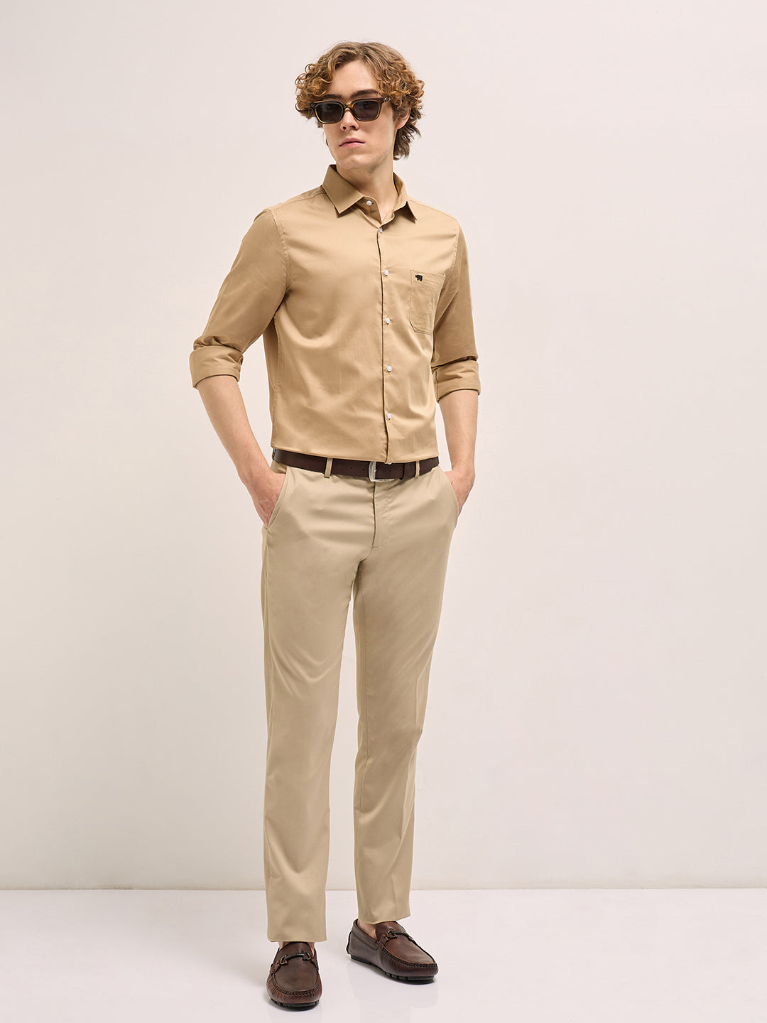 Men Shirt Gold Tailored Fit Solid Formal Shirt