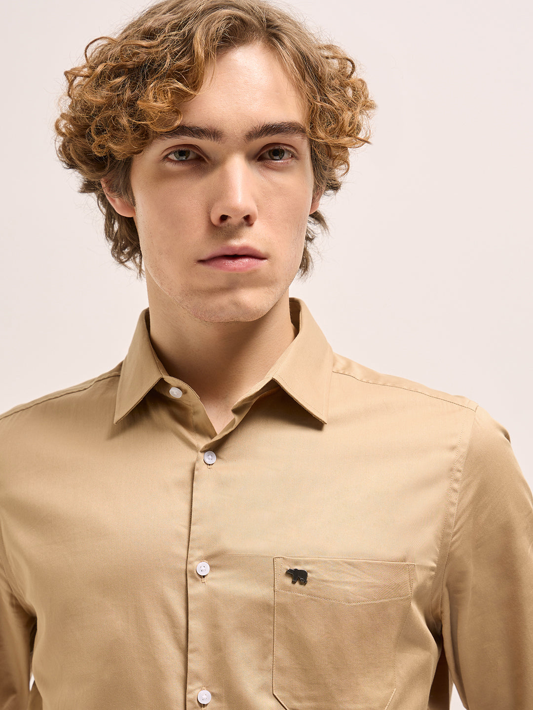 Men Shirt Gold Tailored Fit Solid Formal Shirt