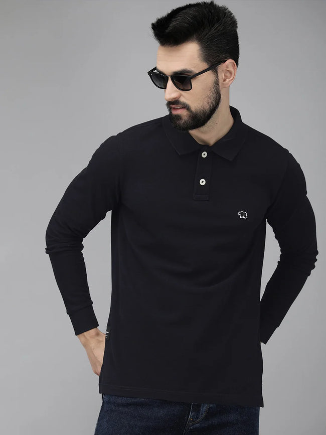 Men Black Solid Lycra Polo
