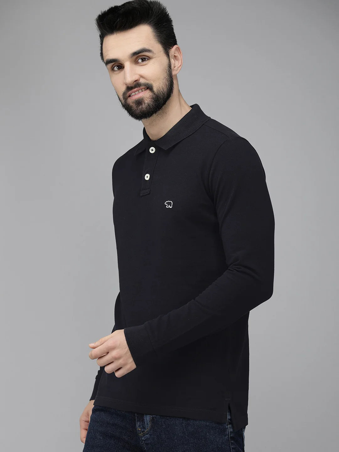 Men Black Solid Lycra Polo