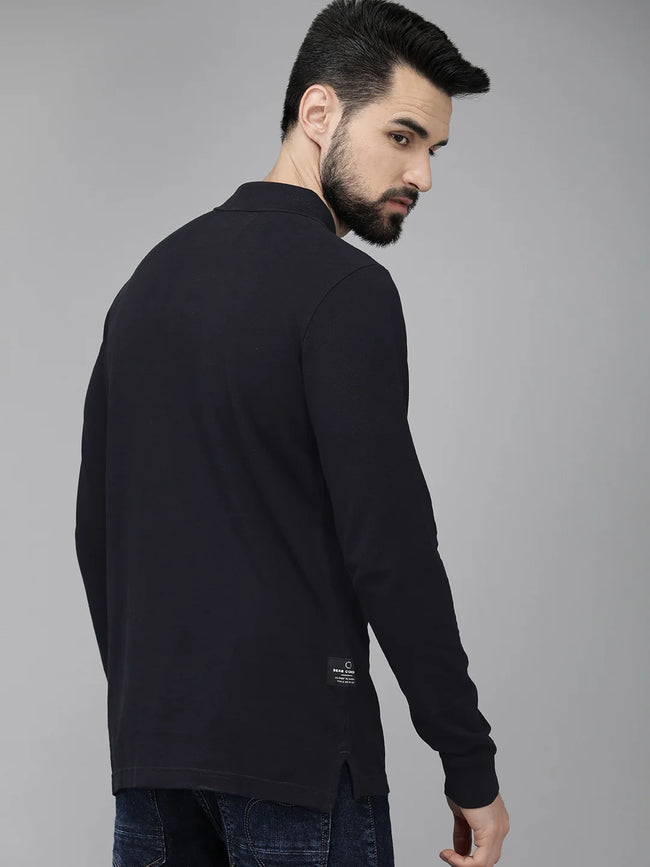 Men Black Solid Lycra Polo