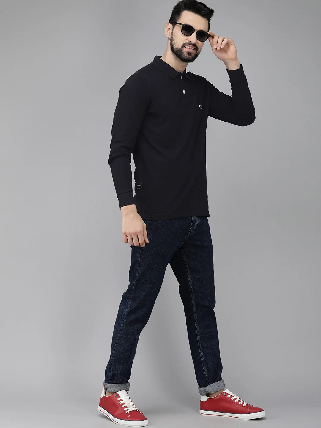Men Black Solid Lycra Polo