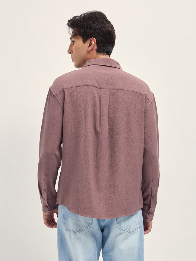 Men Pink Woven Textured Relaxed Fit Casual Shirt