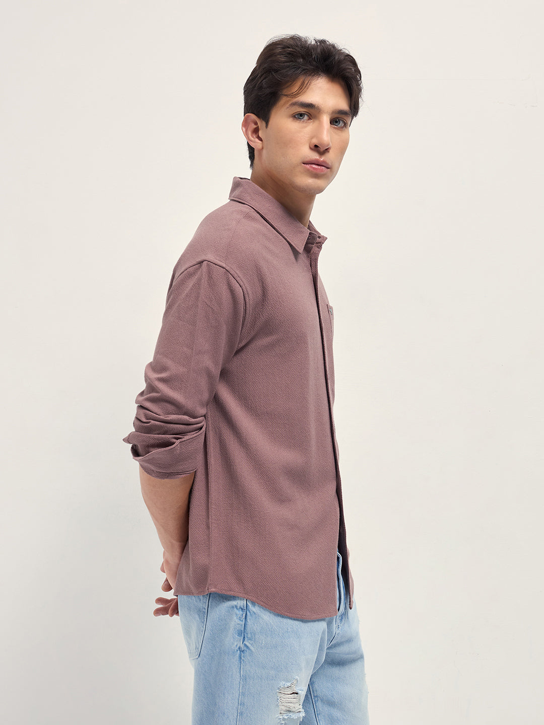 Men Pink Woven Textured Relaxed Fit Casual Shirt