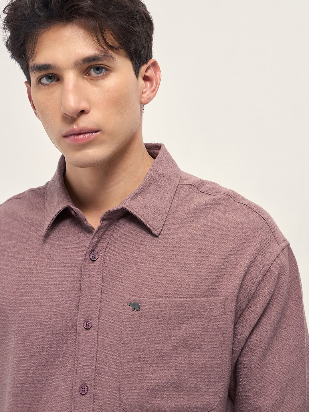 Men Pink Woven Textured Relaxed Fit Casual Shirt