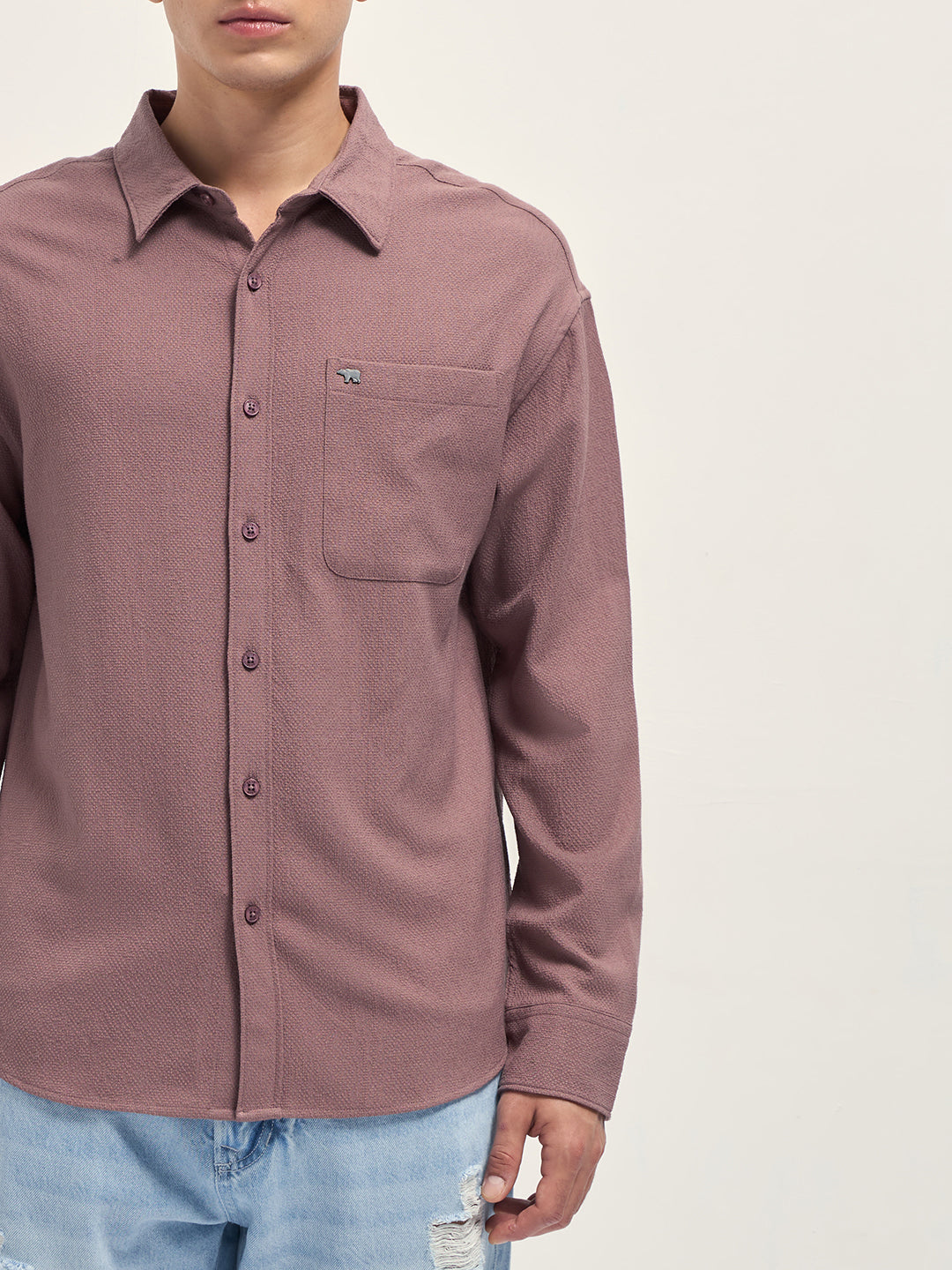 Men Pink Woven Textured Relaxed Fit Casual Shirt