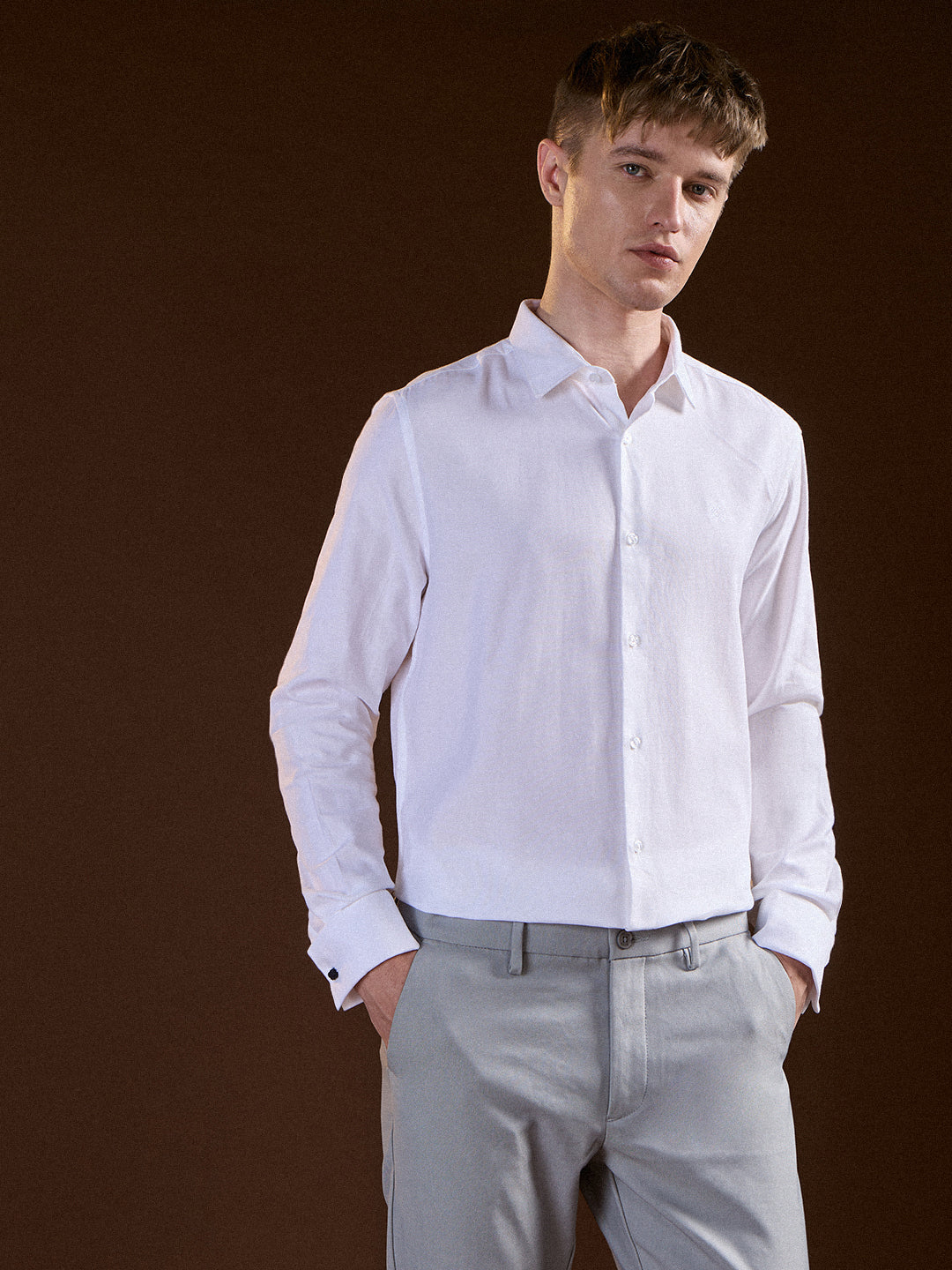 Men White Solid Pure Cotton Tailored Fit Formal Shirt
