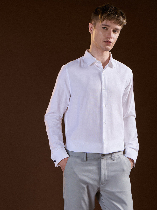 Men White Solid Pure Cotton Tailored Fit Formal Shirt