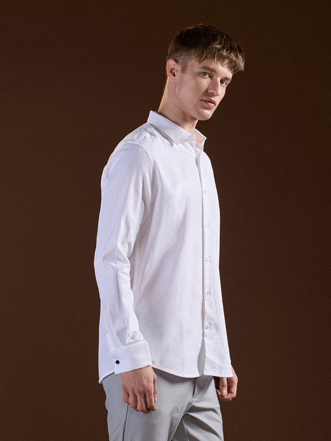 Men White Solid Pure Cotton Tailored Fit Formal Shirt