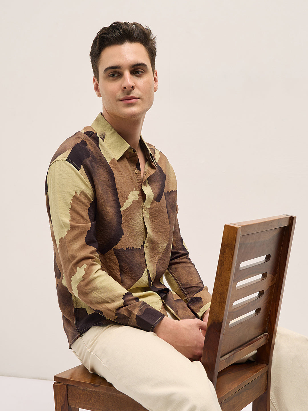 Men Multi-Color Watercolor Camouflage Print Relax Fit Overshirt