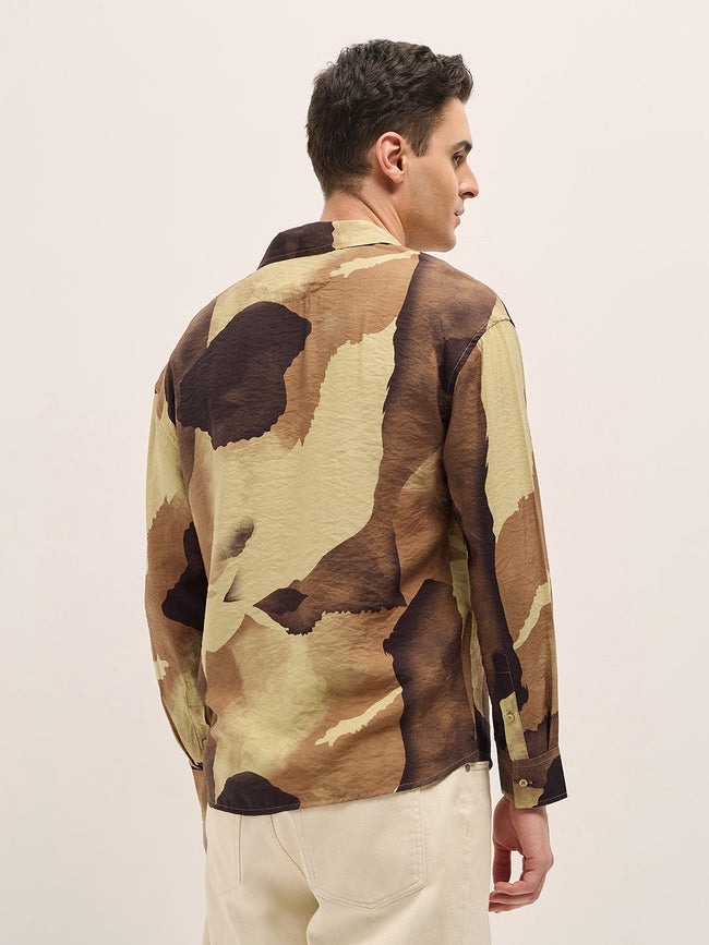 Men Multi-Color Watercolor Camouflage Print Relax Fit Overshirt