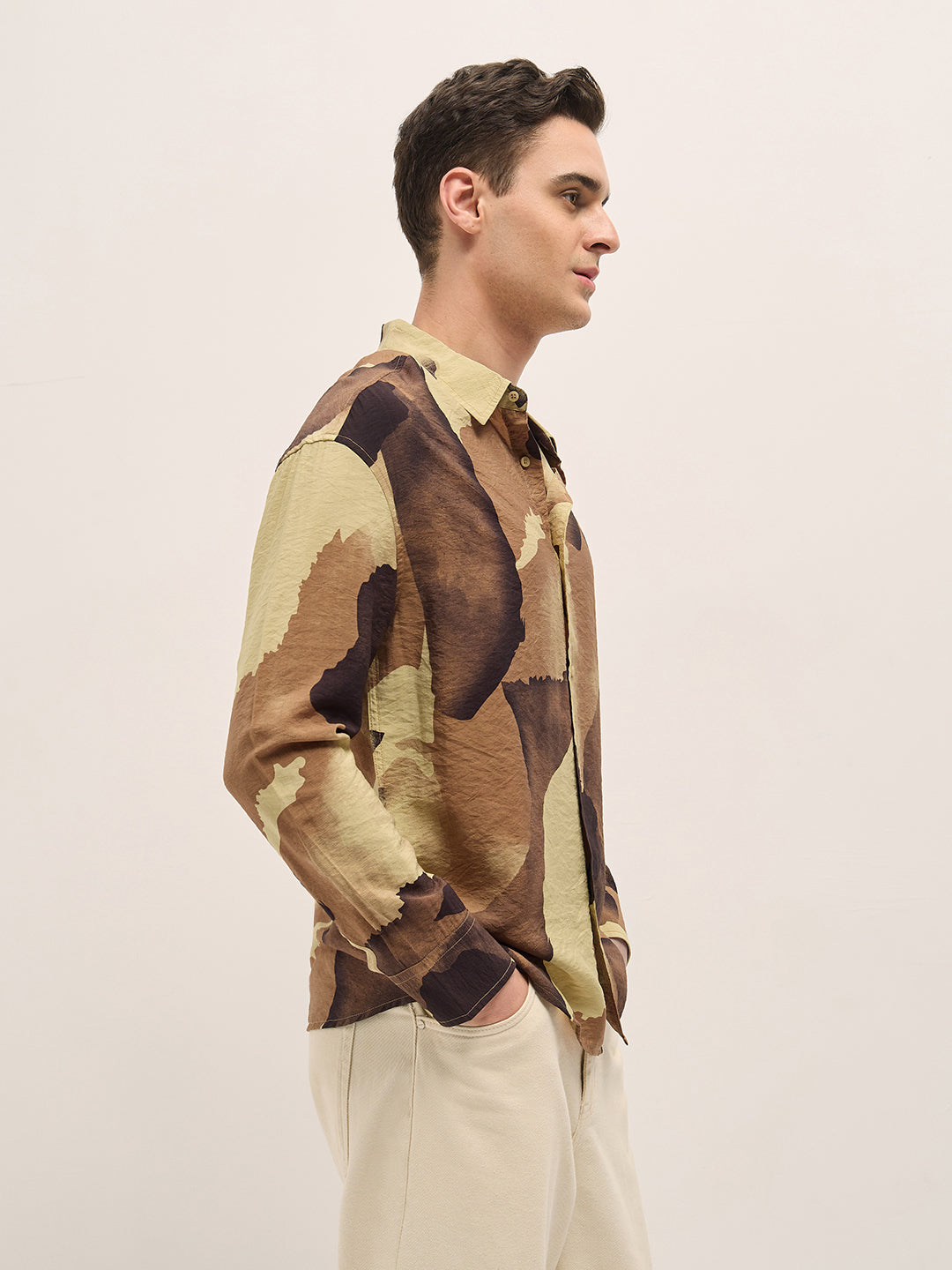 Men Multi-Color Watercolor Camouflage Print Relax Fit Overshirt