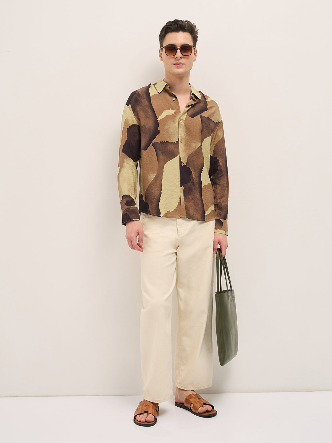 Men Multi-Color Watercolor Camouflage Print Relax Fit Overshirt