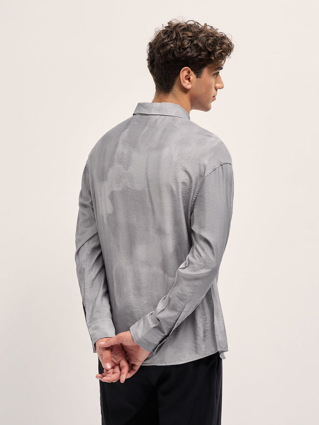 Men Purple Abstract Print Crinkled Textured Relaxed Fit Casual Shirt