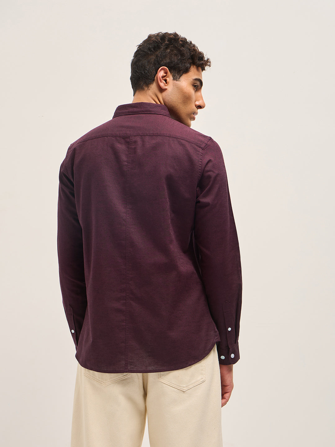 Men Maroon Cotton Linen Solid Shirt