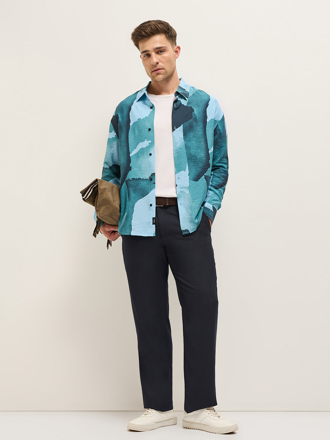 Men Blue Watercolor Camouflage Print Relax Fit Overshirt