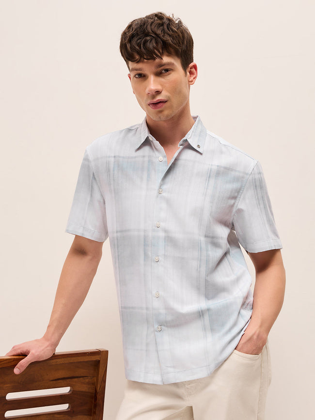 Men Blue Polyester Printed Shirt