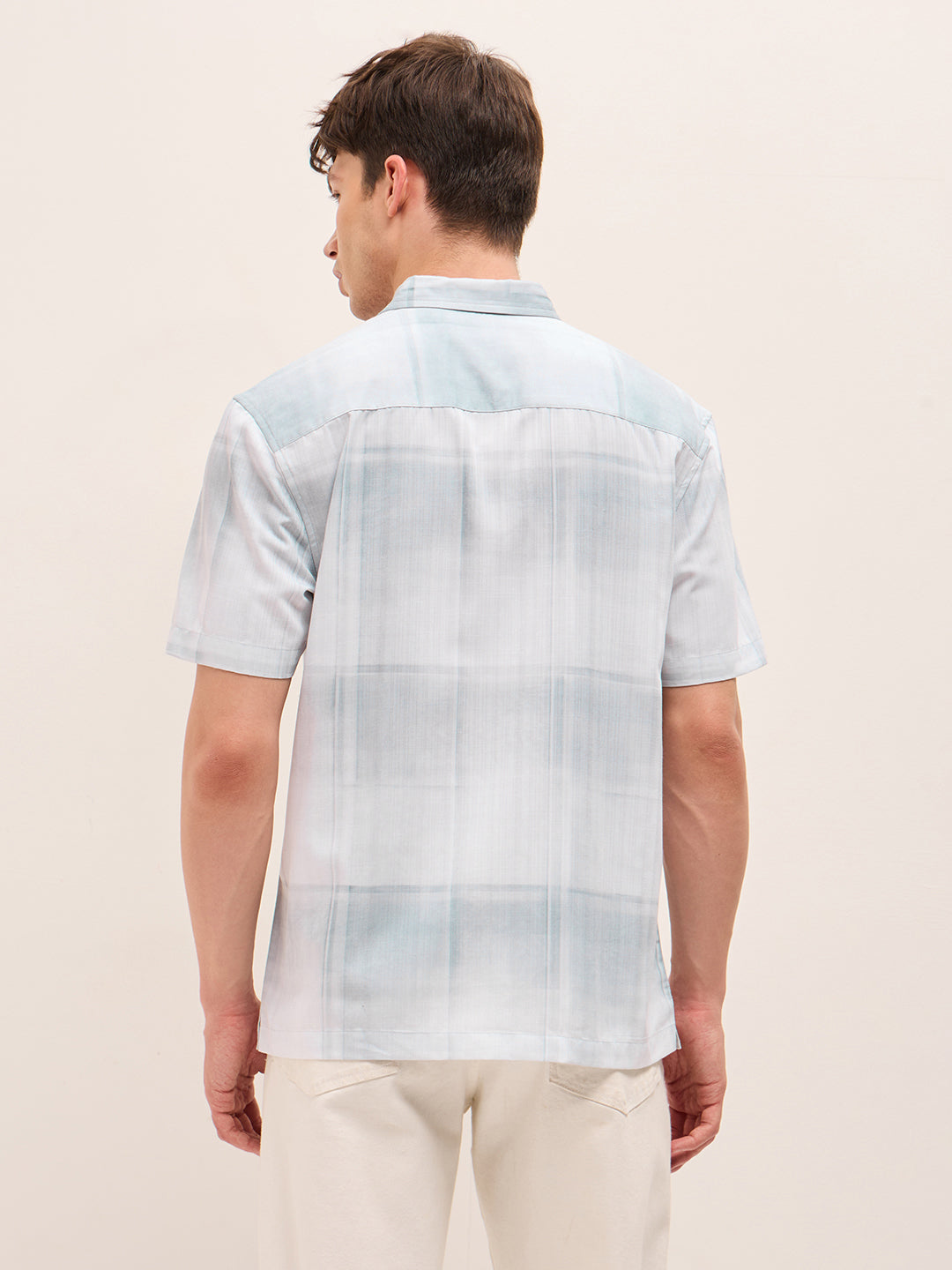 Men Blue Polyester Printed Shirt