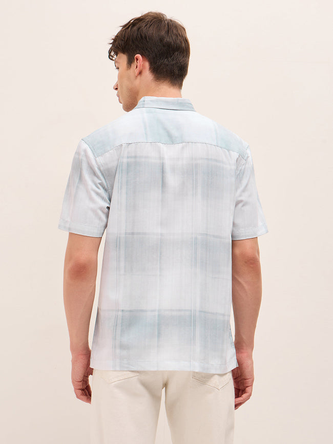 Men Blue Polyester Printed Shirt
