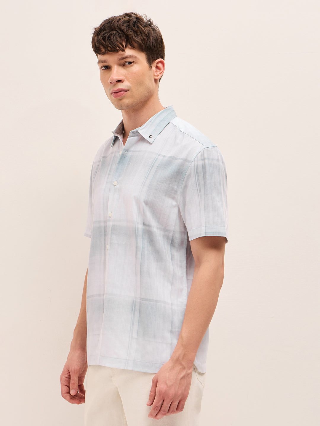 Men Blue Polyester Printed Shirt