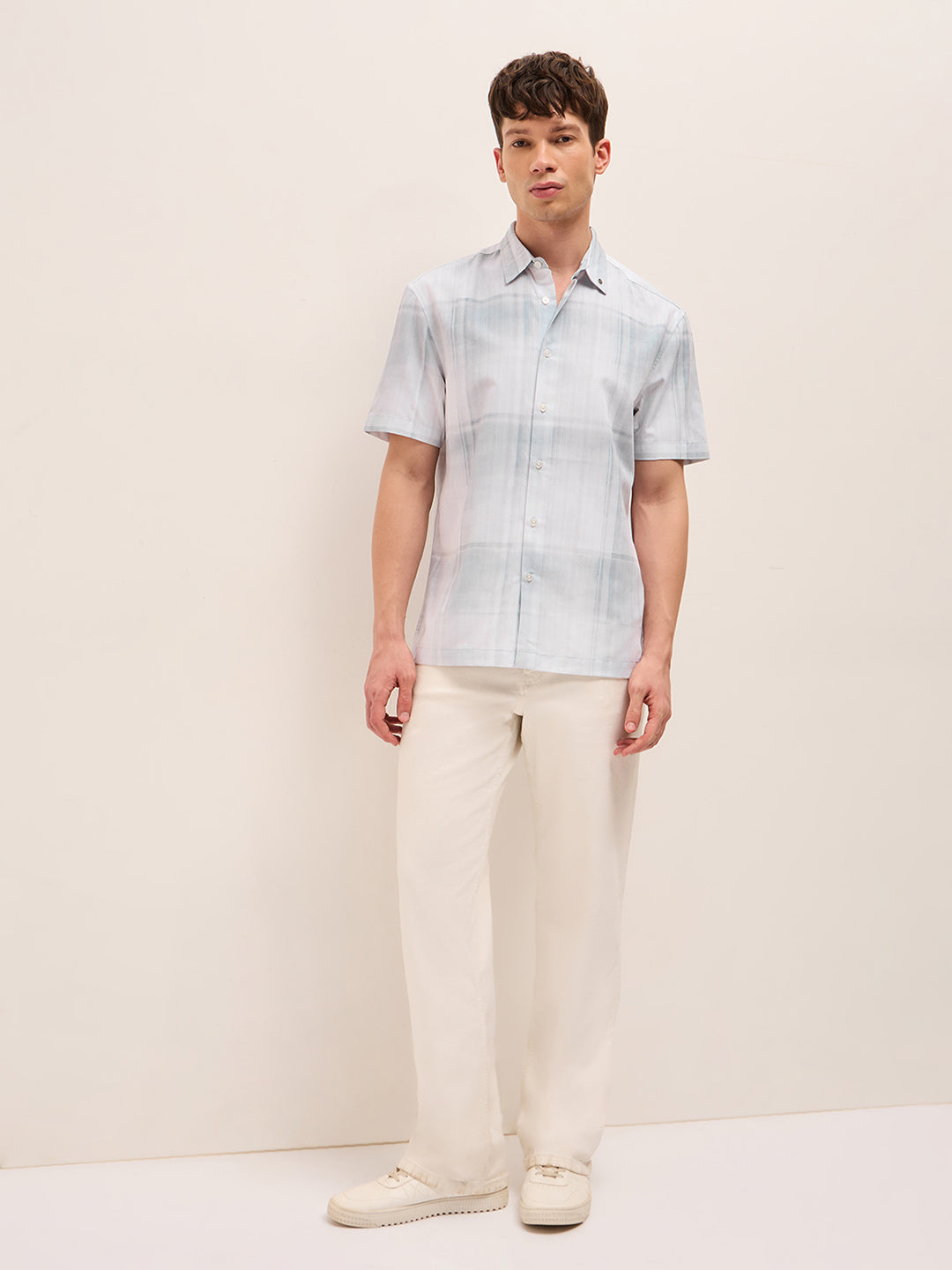 Men Blue Polyester Printed Shirt