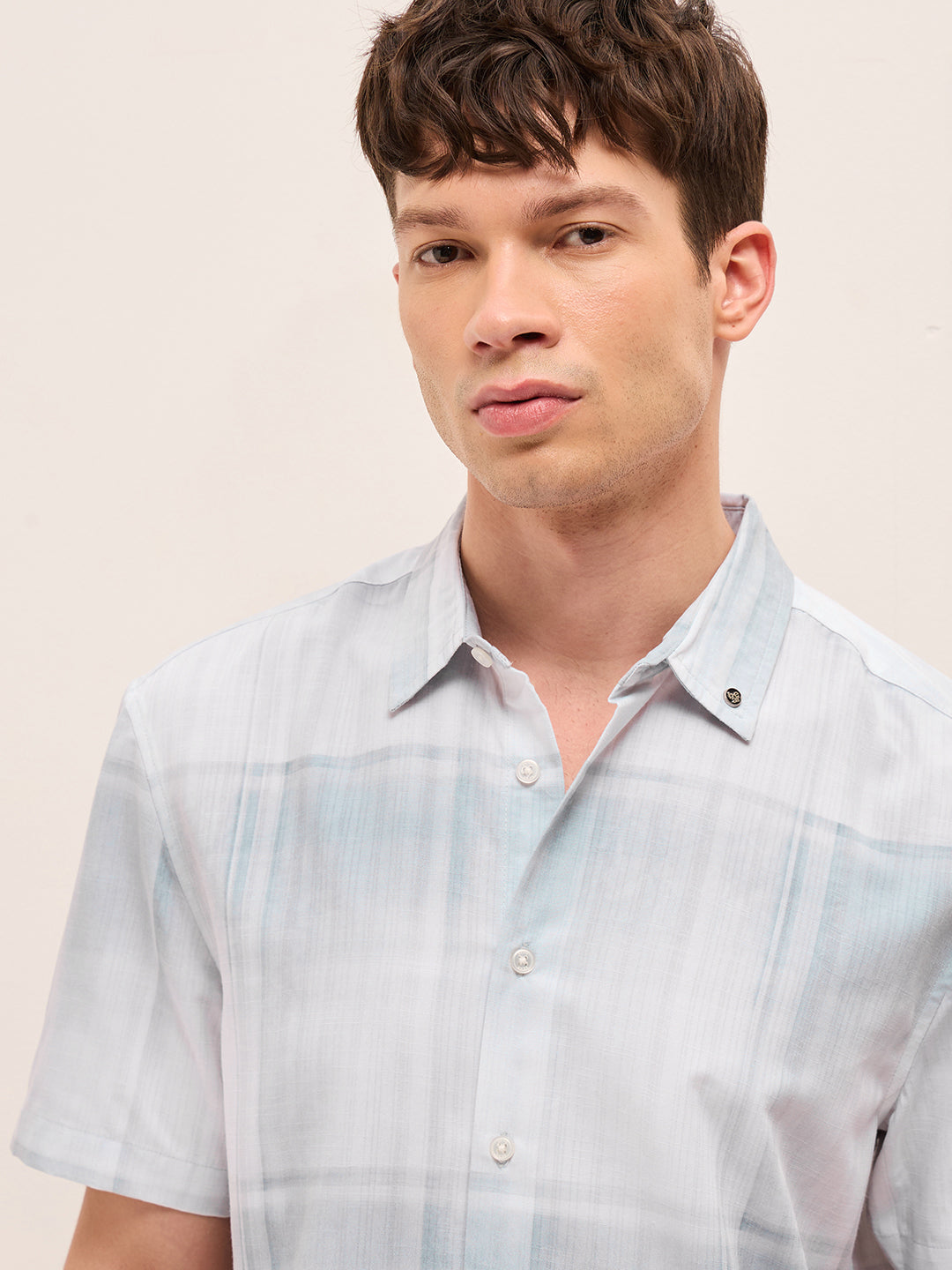 Men Blue Polyester Printed Shirt