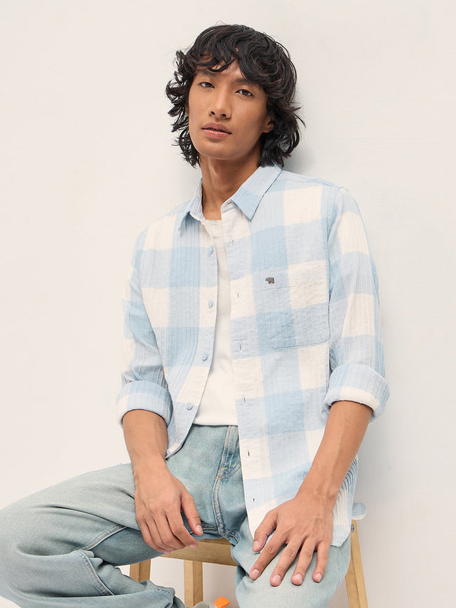 Men Blue Slim Fit Casual Shirt