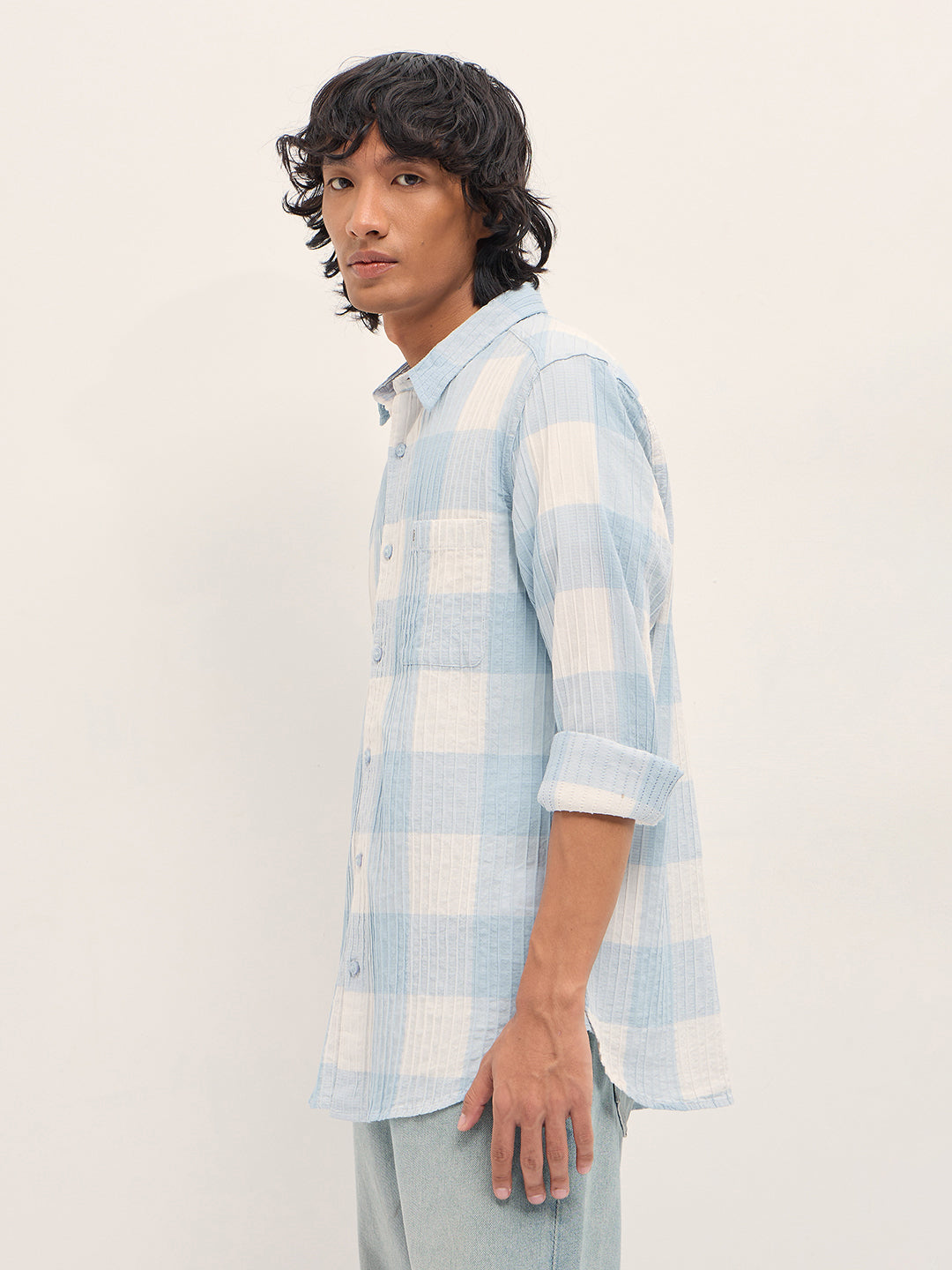 Men Blue Slim Fit Casual Shirt