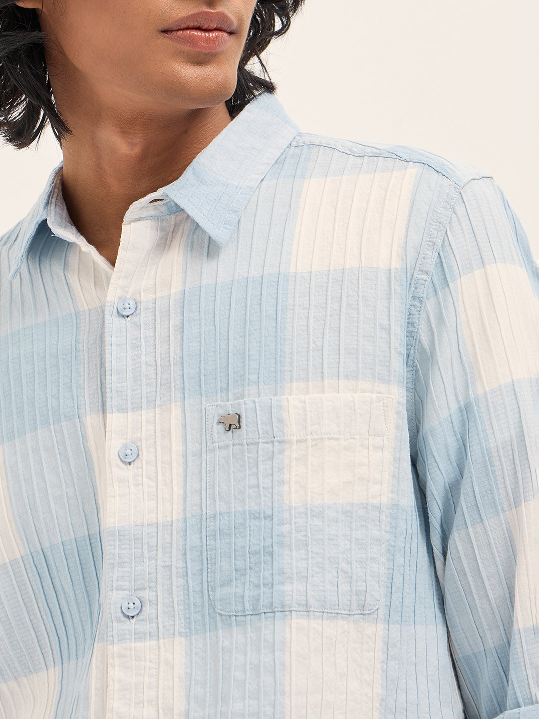 Men Blue Slim Fit Casual Shirt