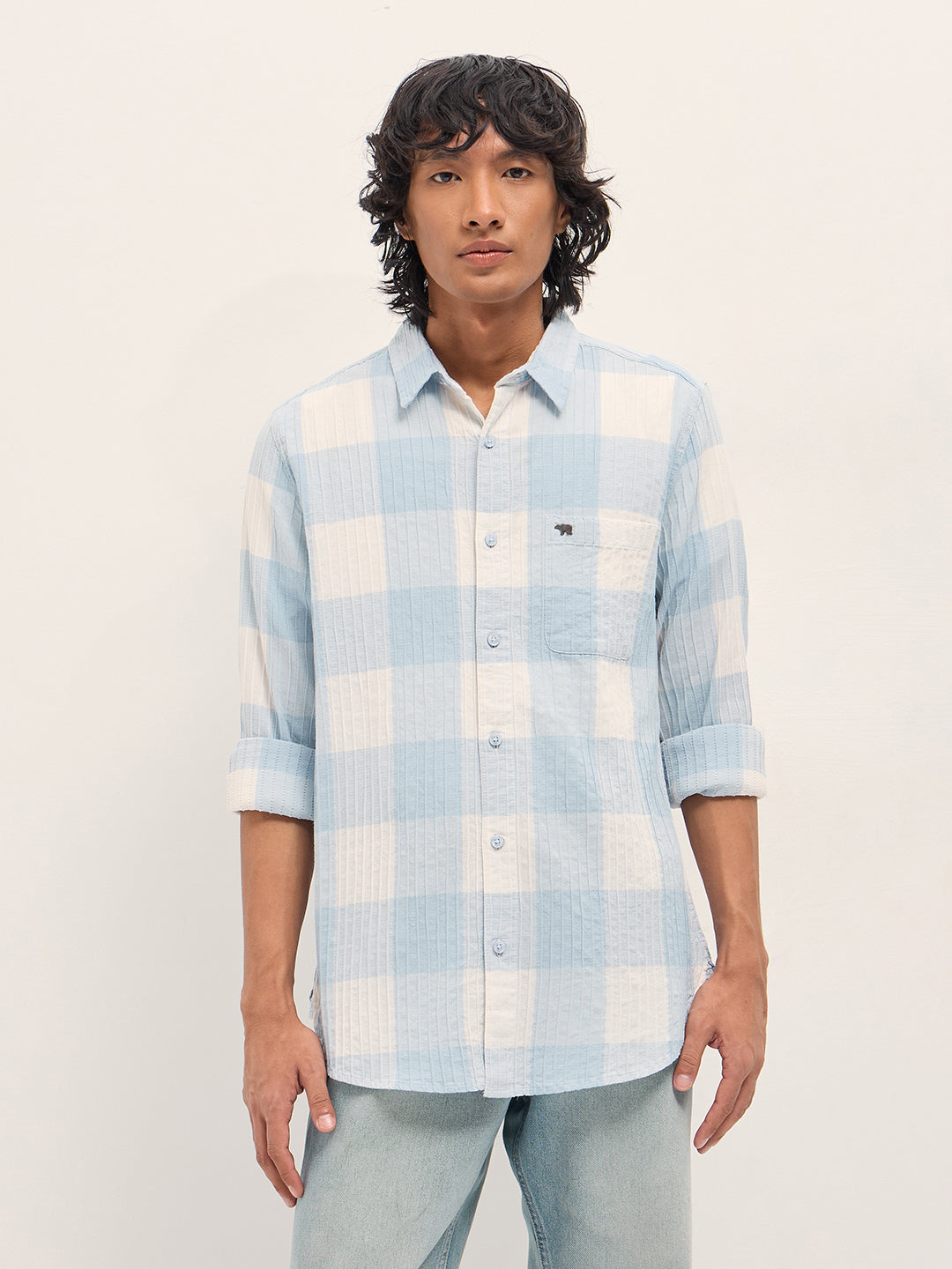 Men Blue Slim Fit Casual Shirt