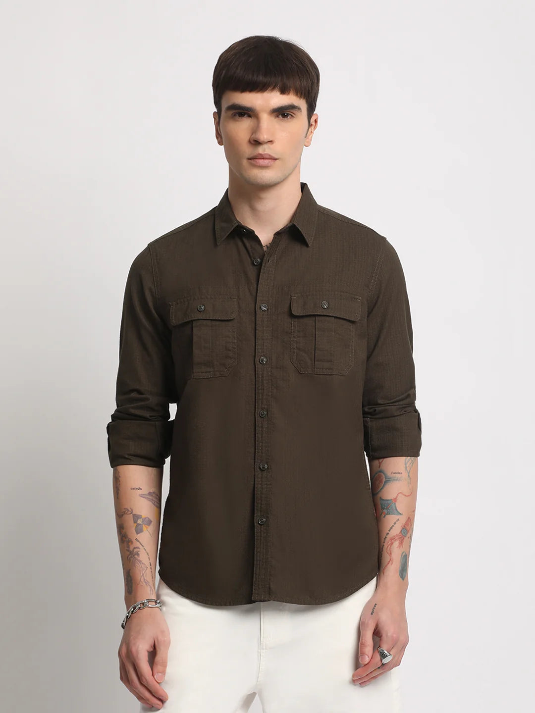 Men Olive Casual Shirt