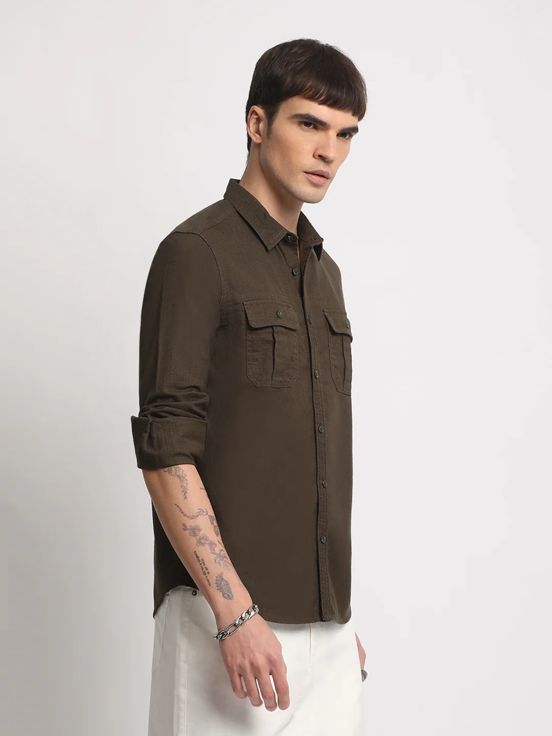 Men Olive Casual Shirt