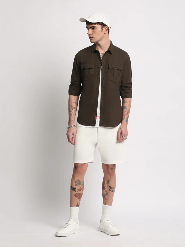 Men Olive Casual Shirt